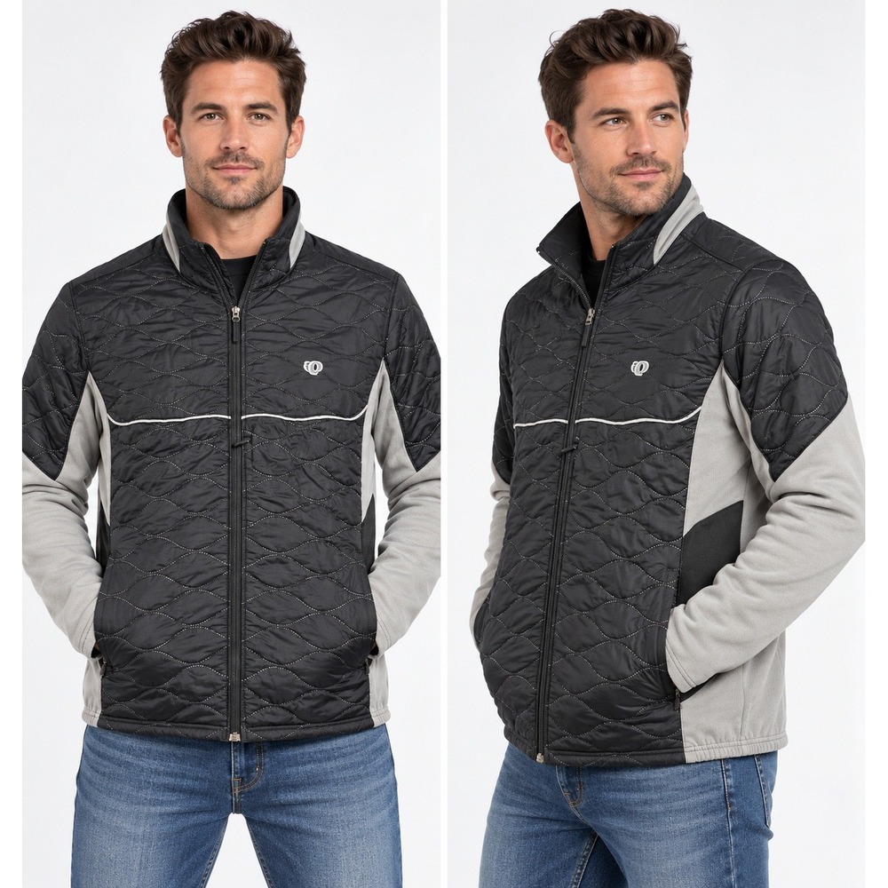 Pearl Izumi Mens Black Gray Quilted Fleece Cycling Jacket XXL 6505 Full Zip